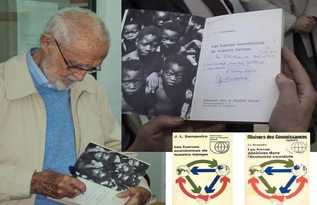 Antes de finalizar la visita, el profesor Sampedro nos firma el cartel de la exposición y el libro